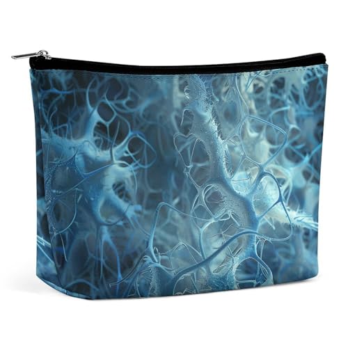 QMNVBDS Make-up-Tasche mit blauem Neuronenbild, Reise-Kulturbeutel für Damen, wasserdichte Kosmetiktasche, kleine Reißverschlusstasche, tragbare Reisetaschen für Toilettenartikel, niedliche von QMNVBDS