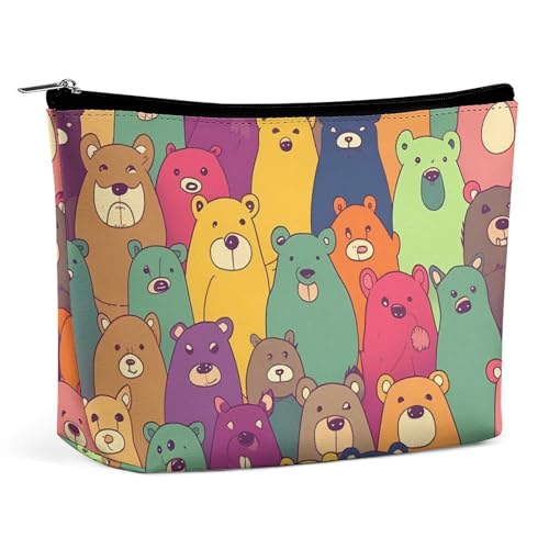 QMNVBDS Make-up-Tasche mit bunten Bären, Reise-Kulturbeutel für Damen, wasserdichte Kosmetiktasche, kleine Reißverschlusstasche, tragbare Reisetaschen für Toilettenartikel, niedliche Kosmetiktasche von QMNVBDS