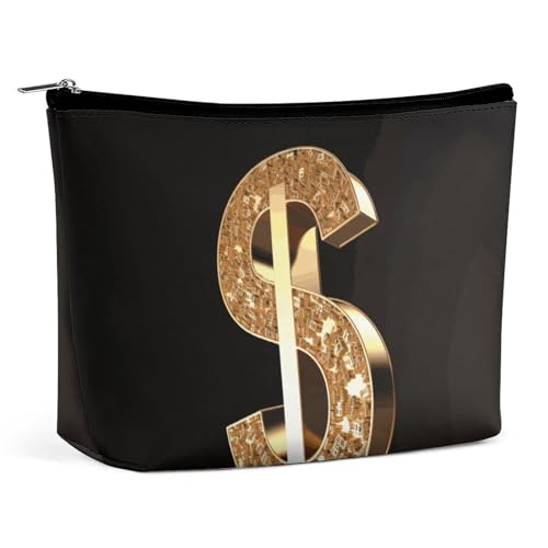 QMNVBDS Make-up-Tasche mit goldfarbenem Dollarzeichen, Reise-Kulturbeutel für Damen, wasserdichte Kosmetiktasche, kleine Reißverschlusstasche, tragbare Reisetaschen für Toilettenartikel, niedliche von QMNVBDS