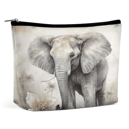 QMNVBDS Make-up-Tasche mit niedlichem Elefantenmotiv, Reise-Kulturbeutel für Damen, wasserdichte Kosmetiktasche, kleine Reißverschlusstasche, tragbare Reisetaschen für Toilettenartikel, niedliche von QMNVBDS