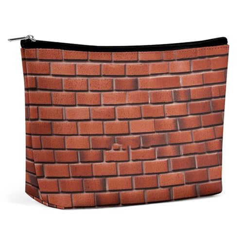 QMNVBDS Make-up-Tasche mit roter Ziegelwand, Reise-Kulturbeutel für Damen, wasserdichte Kosmetiktasche, kleine Reißverschlusstasche, tragbare Reisetaschen für Toilettenartikel, niedliche von QMNVBDS