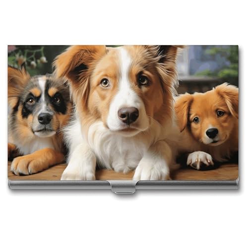 QMNVBDS Niedliche Hunde Tier Visitenkartenhalter Slim Visitenkartenetui für Damen Herren Metall Visitenkartenbox Visitenkartenhalter für Tasche Geldbörse Kleine Visitenkartenetui Einheitsgröße, Stil: von QMNVBDS