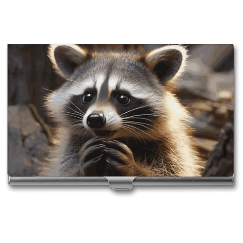 QMNVBDS Niedlicher Waschbär Visitenkartenhalter Slim Visitenkartenetui für Damen Herren Metall Visitenkartenbox Visitenkartenhalter für Tasche Geldbörse Kleine Visitenkartenetui Einheitsgröße, Stil: von QMNVBDS
