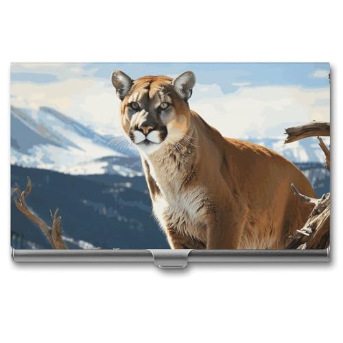 QMNVBDS Panther Mountain Lion Visitenkartenetui Slim Visitenkartenetui für Damen Herren Metall Visitenkartenbox Visitenkartenhalter für Tasche Geldbörse Kleine Visitenkartenetui Einheitsgröße, Stil: von QMNVBDS