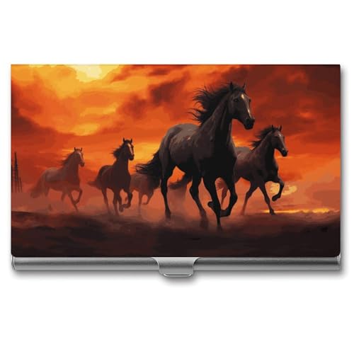 QMNVBDS Pferde Rot Leuchtende Wolken Visitenkartenetui Slim Visitenkartenetui für Damen Herren Metall Visitenkartenbox Visitenkartenhalter für Tasche Geldbörse Kleine Visitenkartenetui Einheitsgröße, von QMNVBDS
