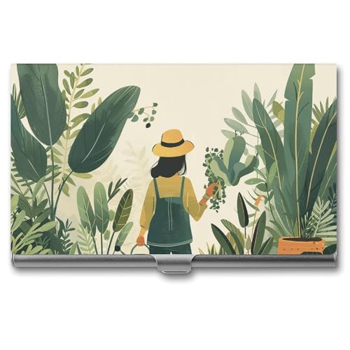 QMNVBDS Pflanzen und Töpfe Visitenkartenhalter Slim Visitenkartenetui für Damen Herren Metall Visitenkartenbox Visitenkartenhalter für Tasche Geldbörse Kleine Visitenkartenetui Einheitsgröße, Stil: von QMNVBDS