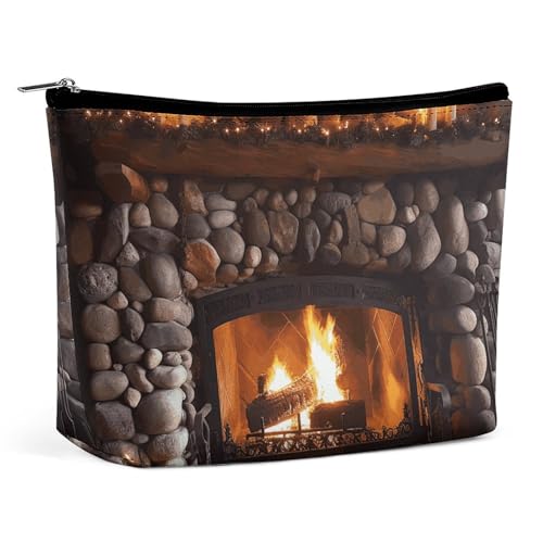 QMNVBDS Rock Stone Make-up-Tasche für Kamin, Reise-Kulturbeutel für Damen, wasserdichte Kosmetiktasche, kleine Reißverschlusstasche, tragbare Reisetaschen für Toilettenartikel, niedliche von QMNVBDS