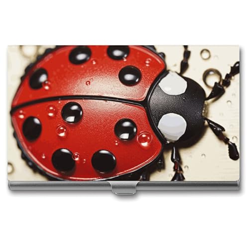 QMNVBDS Schöner Marienkäfer Visitenkartenhalter Slim Visitenkartenetui für Damen Herren Metall Visitenkartenbox Visitenkartenhalter für Tasche Geldbörse Kleine Visitenkartenetui Einheitsgröße, Stil: von QMNVBDS