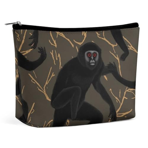 QMNVBDS Schwarze Gibbon Make-up-Tasche mit Affen-Motiv, Reise-Kulturbeutel für Damen, wasserdichte Kosmetiktasche, kleine Reißverschlusstasche, tragbare Reisetaschen für Toilettenartikel, niedliche von QMNVBDS