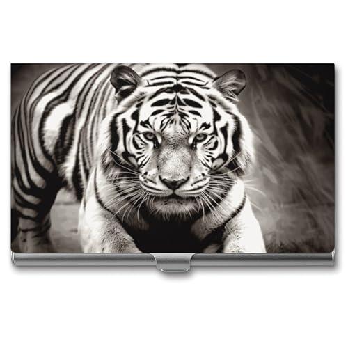 QMNVBDS Schwarzer und weißer Tiger Visitenkartenetui Slim Visitenkartenetui für Damen Herren Metall Visitenkartenbox Visitenkartenhalter für Tasche Geldbörse Kleine Visitenkartenetui Einheitsgröße, von QMNVBDS