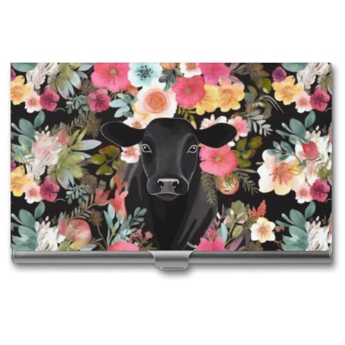 QMNVBDS Steer Floral Visitenkartenetui Slim Visitenkartenetui für Damen Herren Metall Visitenkartenbox Visitenkartenhalter für Tasche Geldbörse Kleine Visitenkartenetui Einheitsgröße, Stil: von QMNVBDS