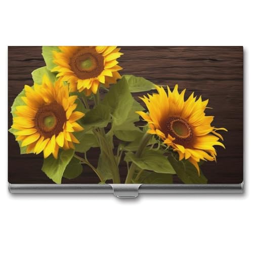 QMNVBDS Sunflower Plant Visitenkartenhalter Slim Visitenkartenetui für Damen Herren Metall Visitenkartenbox Visitenkartenhalter für Tasche Geldbörse Kleine Visitenkartenetui Einheitsgröße, Stil: von QMNVBDS