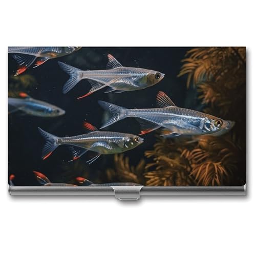 QMNVBDS Transparenter Fisch Schwimmen Visitenkartenhalter Slim Visitenkartenetui für Damen Herren Metall Visitenkartenbox Visitenkartenhalter für Tasche Geldbörse Kleine Visitenkartenetui von QMNVBDS