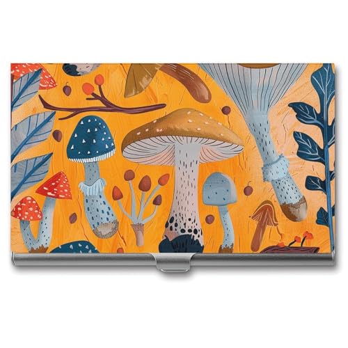 QMNVBDS Verschiedene Pilze Visitenkartenetui Slim Visitenkartenetui für Damen Herren Metall Visitenkartenbox Visitenkartenhalter für Tasche Geldbörse Kleine Visitenkartenetui Einheitsgröße Stil, Stil: von QMNVBDS