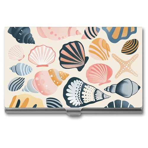 QMNVBDS Verschiedene Shell-Bilder Visitenkartenhalter Slim Visitenkartenetui für Damen Herren Metall Visitenkartenbox Visitenkartenhalter für Tasche Geldbörse Kleine Visitenkartenetui Einheitsgröße, von QMNVBDS