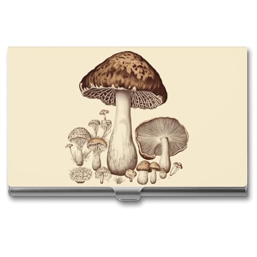 QMNVBDS Vintage Pilze Zeichnen Visitenkartenhalter Slim Visitenkartenetui für Damen Herren Metall Visitenkartenbox Visitenkartenhalter für Tasche Geldbörse Kleine Visitenkartenetui Einheitsgröße, von QMNVBDS