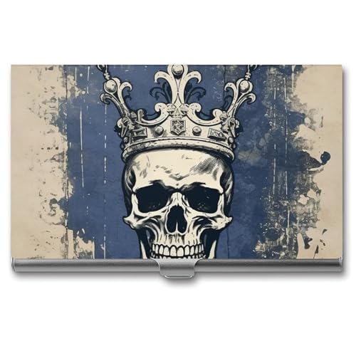 QMNVBDS Vintage Totenkopf Krone Visitenkartenhalter Slim Visitenkartenetui für Damen Herren Metall Visitenkartenbox Visitenkartenhalter für Tasche Geldbörse Kleine Visitenkartenetui Einheitsgröße, von QMNVBDS