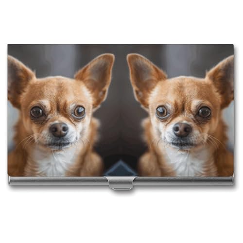 QMNVBDS Visitenkartenetui Braun Chihuahua Slim Visitenkartenetui für Damen Herren Metall Visitenkartenbox Visitenkartenetui für Tasche Geldbörse Kleine Visitenkartenetui Einheitsgröße, Stil: von QMNVBDS
