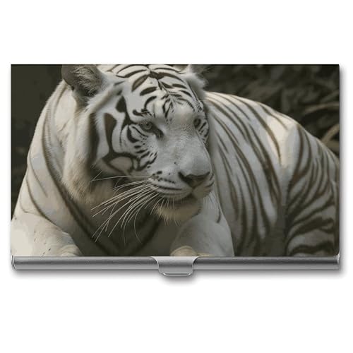 QMNVBDS Weißer Bengalischer Tiger Visitenkartenetui Slim Visitenkartenetui für Damen Herren Metall Visitenkartenbox Visitenkartenhalter für Tasche Geldbörse Kleine Visitenkartenetui Einheitsgröße, von QMNVBDS