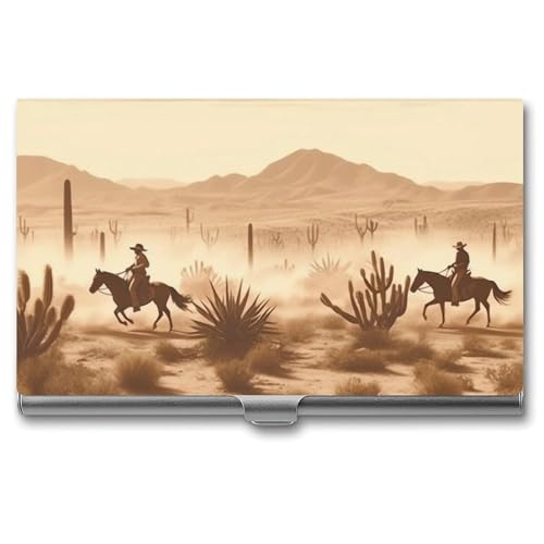 QMNVBDS West Desert Cowboys Reiten Visitenkartenetui Slim Visitenkartenetui für Damen Herren Metall Visitenkartenbox Visitenkartenhalter für Pocket Geldbörse Kleine Visitenkartenetui Einheitsgröße von QMNVBDS