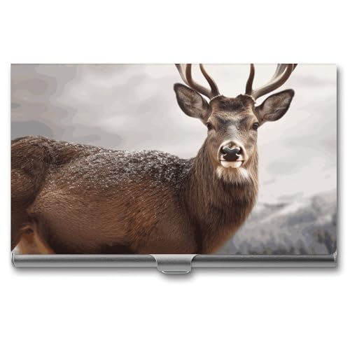 QMNVBDS Wilde Tiere Hirsch Visitenkartenetui Slim Visitenkartenetui für Damen Herren Metall Visitenkartenbox Visitenkartenhalter für Tasche Geldbörse Kleine Visitenkartenetui Einheitsgröße, Stil: von QMNVBDS