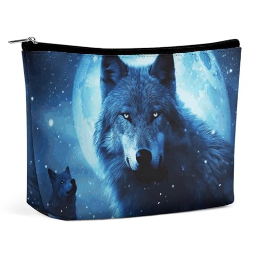 QMNVBDS Wolfs Make-up-Tasche, Reise-Kulturbeutel für Damen, wasserdichte Kosmetiktasche, kleine Reißverschlusstasche, tragbare Reisetaschen für Toilettenartikel, niedliche Kosmetiktasche von QMNVBDS