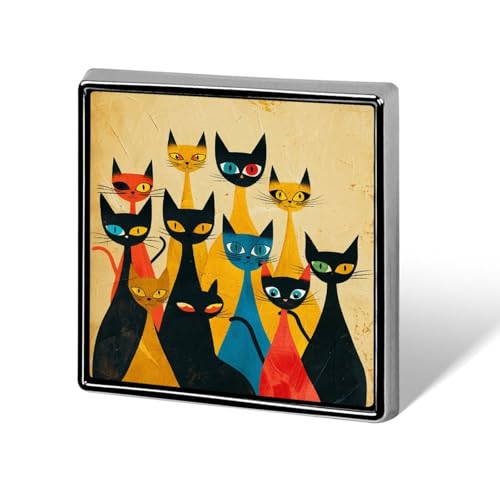 Quadratische Anstecknadel für Damen, Motiv: A Group of Cats aus Metall, niedliche Brosche, Retro, Anstecknadel, modische Taschennadeln für Hut, Rucksäcke, Krawatte, Anzug, Hochzeit, Party-Zubehör von QMNVBDS