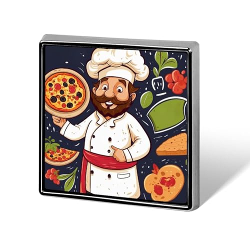 Quadratische Anstecknadel für Damen, Motiv: Chef Pizza, Knöpfe und Anstecknadeln, Metallabzeichen, niedliche Brosche, Retro-Pinback-Abzeichen, modische Taschennadeln für Hut, Rucksäcke, Krawatte von QMNVBDS