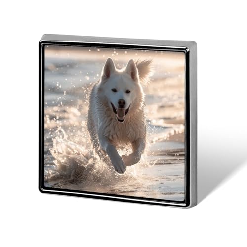 Quadratische Anstecknadel für Damen, Motiv: Running on The Beach, Neuheit, Knöpfe & Anstecknadeln, Metallabzeichen, niedliche Brosche, Retro, Pinback-Abzeichen, modische Taschennadeln für Hut von QMNVBDS