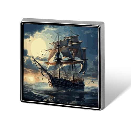 Quadratische Anstecknadel für Damen, Motiv: Segelboot, mit Knöpfen und Anstecknadeln, Metallabzeichen, niedliche Brosche, Retro, Pinback-Abzeichen, modische Taschennadeln für Hut, Rucksäcke, Krawatte von QMNVBDS