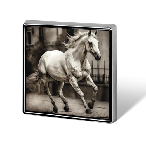 Quadratische Anstecknadel für Damen, Motiv: Weißes Pferd, Knöpfe und Anstecknadeln, Metallabzeichen, niedliche Brosche, Retro, Pinback-Abzeichen, modische Taschennadeln für Hut, Rucksäcke, Krawatte von QMNVBDS