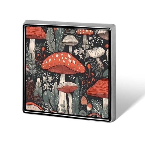 Quadratische Anstecknadel für Damen, Motiv: roter Pilz, Knöpfe und Anstecknadeln, Metallabzeichen, niedliche Brosche, Retro-Pinback-Abzeichen, modische Taschennadeln für Hut, Rucksäcke, Krawatte von QMNVBDS