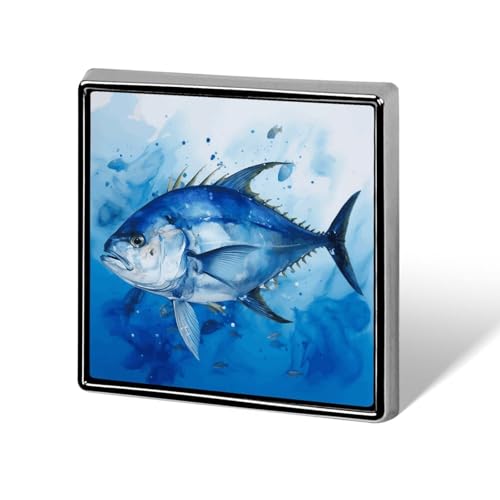 Quadratische Anstecknadel für Damen, blaue Fische, Knöpfe und Anstecknadeln, Metallabzeichen, niedliche Brosche, Retro-Pinback-Abzeichen, modische Taschennadeln für Hut, Rucksäcke, Krawatte, Anzug von QMNVBDS