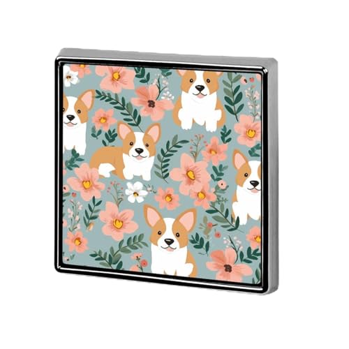 Quadratische Anstecknadel mit Hundemotiv und Blumen, für Damen, Knöpfe und Anstecknadeln, Metallabzeichen, niedliche Brosche, Retro, Pinback-Abzeichen, modische Taschennadeln für Hut, Rucksäcke von QMNVBDS
