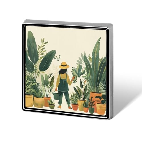 Quadratische Anstecknadel mit Pflanzen und Töpfen, für Damen, Knöpfe und Anstecknadeln, Metallabzeichen, niedliche Brosche, Retro-Pinback-Abzeichen, modische Taschennadeln für Hut, Rucksäcke, Krawatte von QMNVBDS