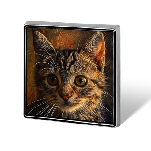 Quadratische Anstecknadel mit braunen getigerten Katzen, für Damen, Knöpfe und Anstecknadeln, Metallabzeichen, niedliche Brosche, Retro, Pinback-Abzeichen, modische Taschennadeln für Hut, Rucksäcke von QMNVBDS