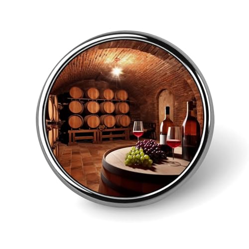 Rotweinkeller runde Anstecknadel für Damen, Neuheit Knöpfe & Anstecknadeln, Metallabzeichen, niedliche Brosche, Retro-Pinback-Abzeichen, modische Taschennadeln für Hut, Rucksäcke, Krawatte, Anzug von QMNVBDS