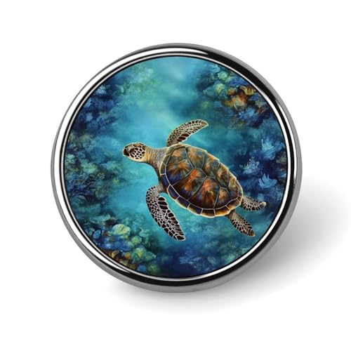 Runde Anstecknadel für Damen, Motiv: Meeresschildkröte, Knöpfe und Anstecknadeln, Metallabzeichen, niedliche Brosche, Retro, Pinback-Abzeichen, modische Taschennadeln für Hut, Rucksäcke, Krawatte von QMNVBDS