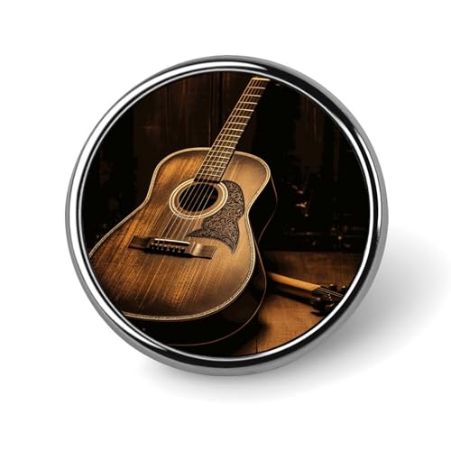 Runde Anstecknadel für Damen, Motiv: Old West Gitarre, Knöpfe und Anstecknadeln, Metallabzeichen, niedliche Brosche, Retro-Pinback-Abzeichen, modische Taschennadeln für Hut, Rucksäcke, Krawatte, Anzug von QMNVBDS