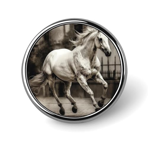 Runde Anstecknadel für Damen, Motiv: Pferd in der Straße, Knöpfe und Anstecknadeln, Metallabzeichen, niedliche Brosche, Retro, Pinback-Abzeichen, modische Taschennadeln für Hut, Rucksäcke, Krawatte von QMNVBDS