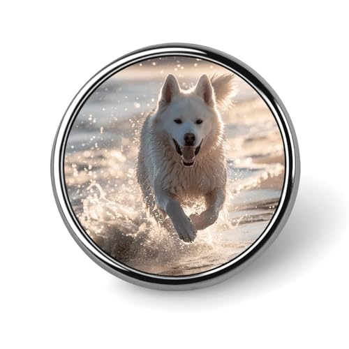 Runde Anstecknadel für Damen, Motiv: Running on The Beach, Neuheit, Knöpfe und Nadeln, Metallabzeichen, niedliche Brosche, Retro, Pinback-Abzeichen, modische Taschennadeln für Hut, Rucksäcke, Krawatte von QMNVBDS