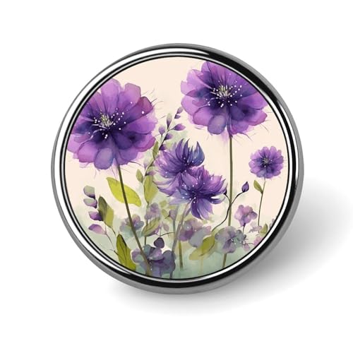 Runde Anstecknadel im Aquarell-Stil, violette Blumen, für Damen, Neuheit, Knöpfe und Nadeln, Metallabzeichen, niedliche Brosche, Retro-Pinback-Abzeichen, modische Taschennadeln für Hut, Rucksäcke von QMNVBDS