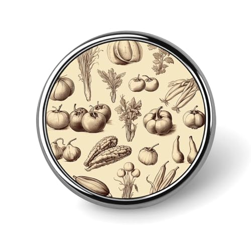 Runde Anstecknadel im Skizzenstil, Gemüse, für Damen, Neuheit, Knöpfe und Anstecknadeln, Metallabzeichen, niedliche Brosche, Retro-Pinback-Abzeichen, modische Taschennadeln für Hut, Rucksäcke von QMNVBDS
