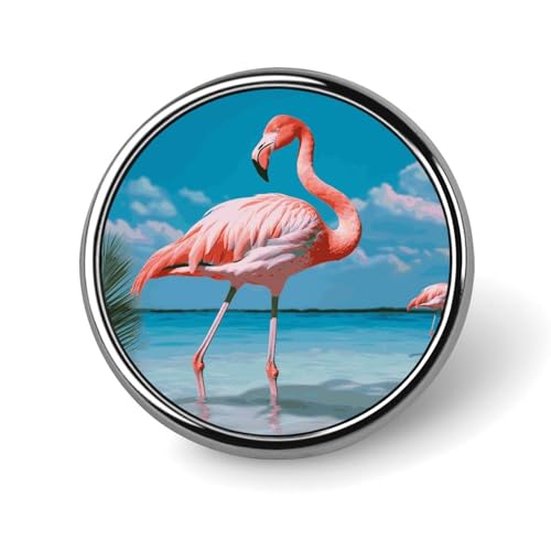 Runde Anstecknadel mit Flamingo im Wasser, für Damen, Neuheit, Knöpfe und Anstecknadeln, Metallabzeichen, niedliche Brosche, Retro-Pinback-Abzeichen, modische Taschennadeln für Hut, Rucksäcke von QMNVBDS