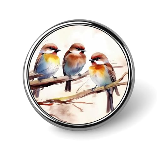 Runde Anstecknadel mit Vögeln, die auf einem Ast ruhen, für Damen, Neuheit, Knöpfe und Nadeln, Metallabzeichen, niedliche Brosche, Retro, Pinback-Abzeichen, modische Taschennadeln für Hut, Rucksäcke von QMNVBDS