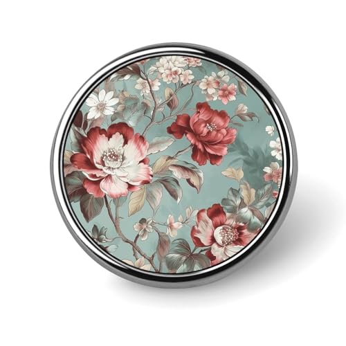 Rustikales Blumenmuster, runde Anstecknadel für Damen, Knöpfe und Nadeln, Metallabzeichen, niedliche Brosche, Retro-Pinback-Abzeichen, modische Taschennadeln für Hut, Rucksäcke, Krawatte, Anzug von QMNVBDS