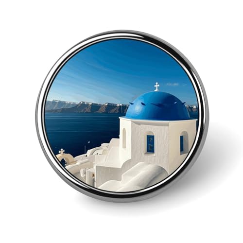Santorini Griechische Insel Meer Blick Runde Anstecknadel Damen Neuheit Knöpfe & Pins Metall Abzeichen Niedliche Brosche Retro Pinback Abzeichen Mode Tasche Pins für Hut Rucksäcke Krawatte Anzug von QMNVBDS