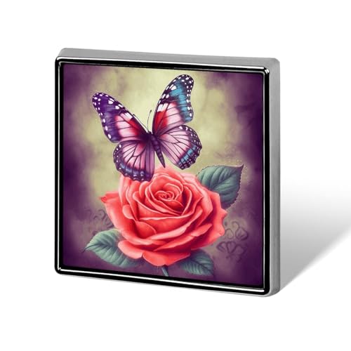 Schmetterling und Rose, quadratische Anstecknadel für Damen, Neuheit, Knöpfe und Anstecknadeln, Metallabzeichen, niedliche Brosche, Retro-Pinback-Abzeichen, modische Taschennadeln für Hut, Rucksäcke von QMNVBDS