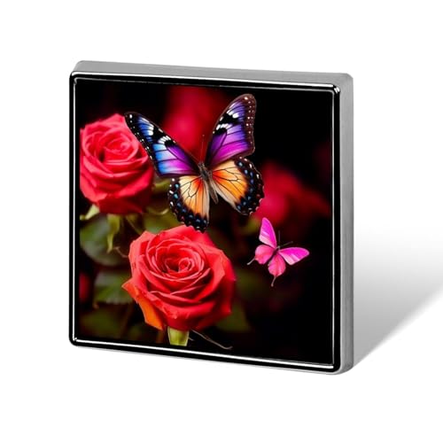Schmetterling und Rose, quadratische Anstecknadel für Damen, Neuheit, Knöpfe und Anstecknadeln, Metallabzeichen, niedliche Brosche, Retro-Pinback-Abzeichen, modische Taschennadeln für Hut, Rucksäcke von QMNVBDS