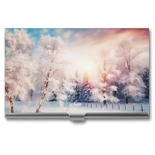 Schöne Landschaft Bäume Schneeflocken Visitenkartenhalter Slim Visitenkartenetui für Damen Herren Metall Visitenkartenbox Visitenkartenhalter für Tasche Geldbörse Kleine Visitenkartenetui von QMNVBDS